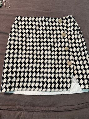 River Island Black & White Houndstooth Mini Skirt with Gold Buttons